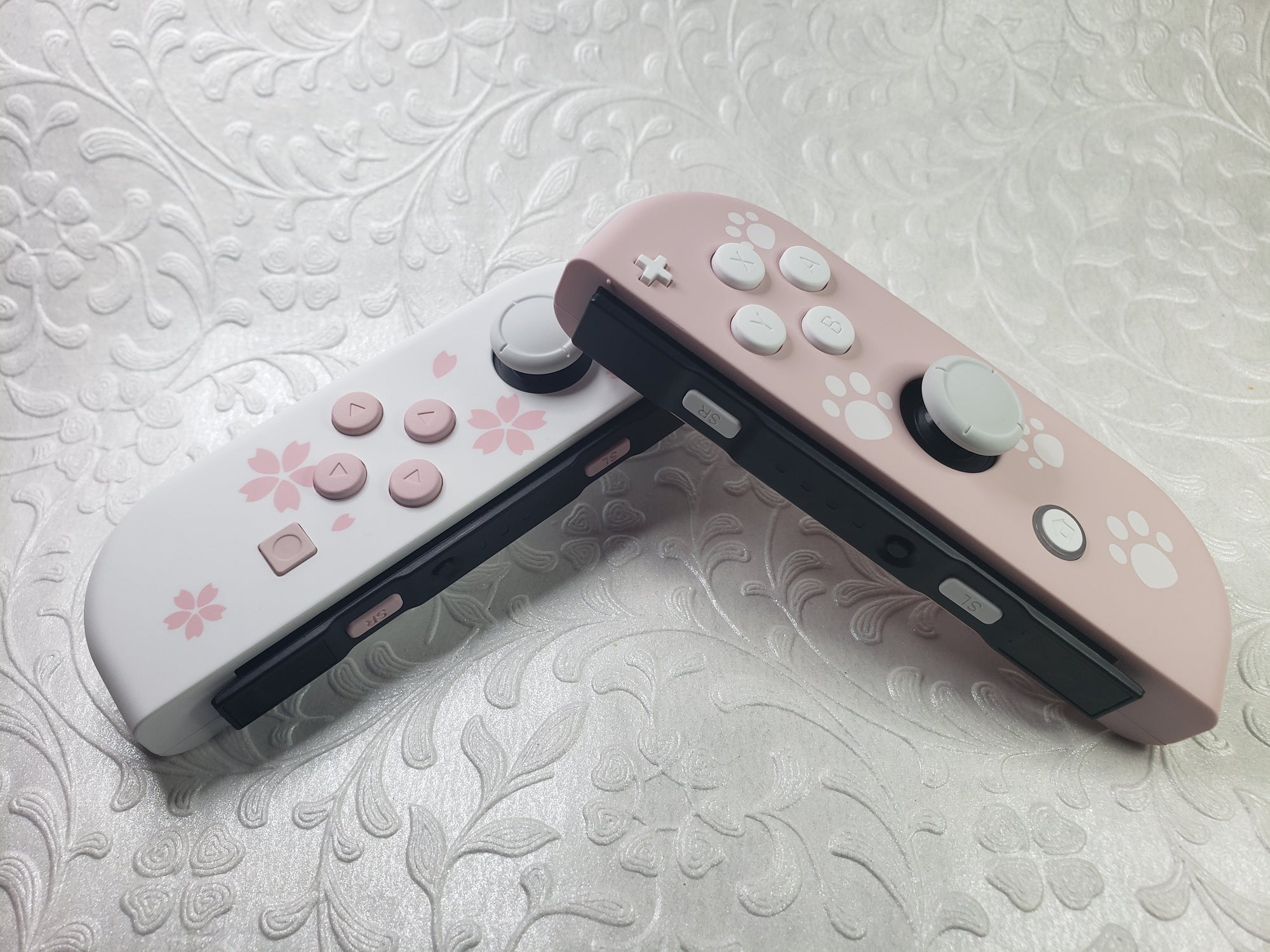 Paws on Sakura Pink Soft Touch - Customizable Options - OEM Nintendo Joy-Cons